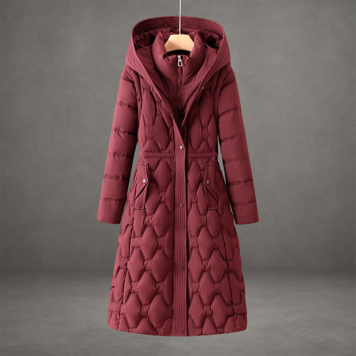 Haveth | Women's Longline Hooded Down Coat — Red