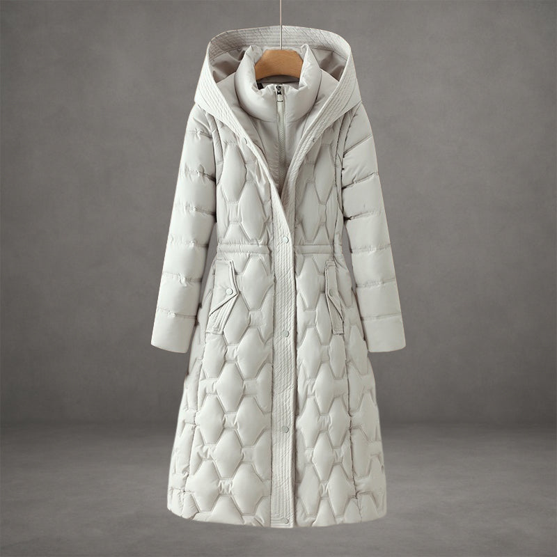 Haveth | Women's Longline Hooded Down Coat — White