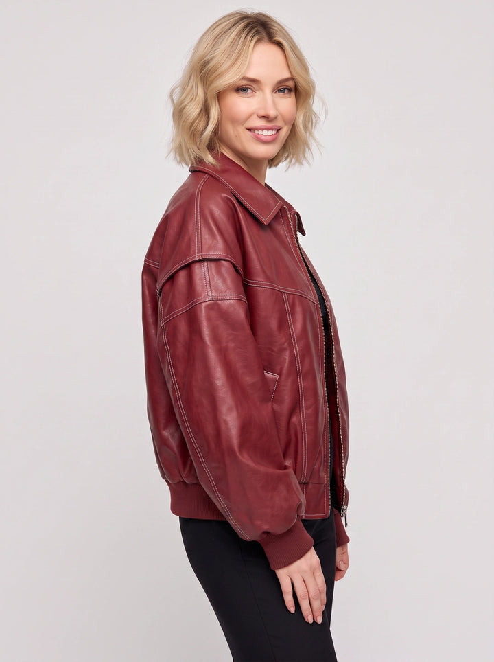 Havine | Women's Casual Stretch oversized Leather Bomber Jacket — 2