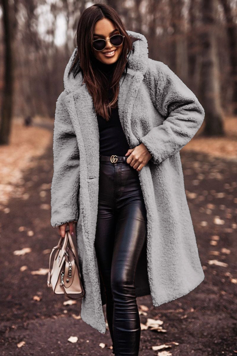 Havise | Women's Oversized Teddy Coat — Grey