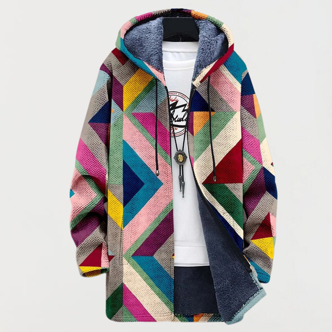 Havonne | Women's Sherpa-Lined Hooded Zip Jacket with Geometric Print — 2