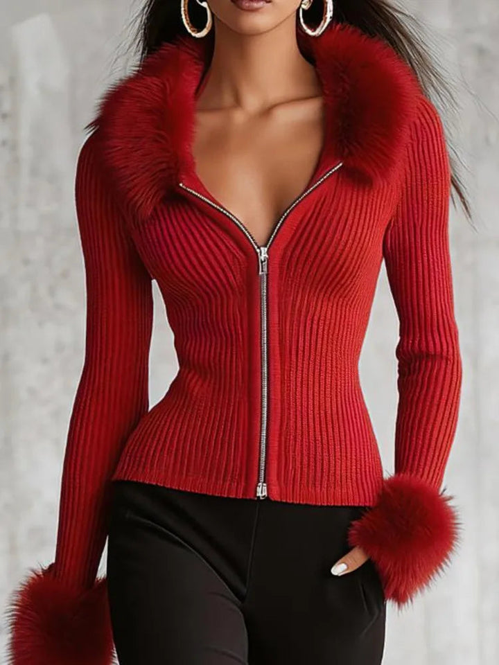 Hazelavia | Women's Cozy Faux Fur Zip Cardigan — 2