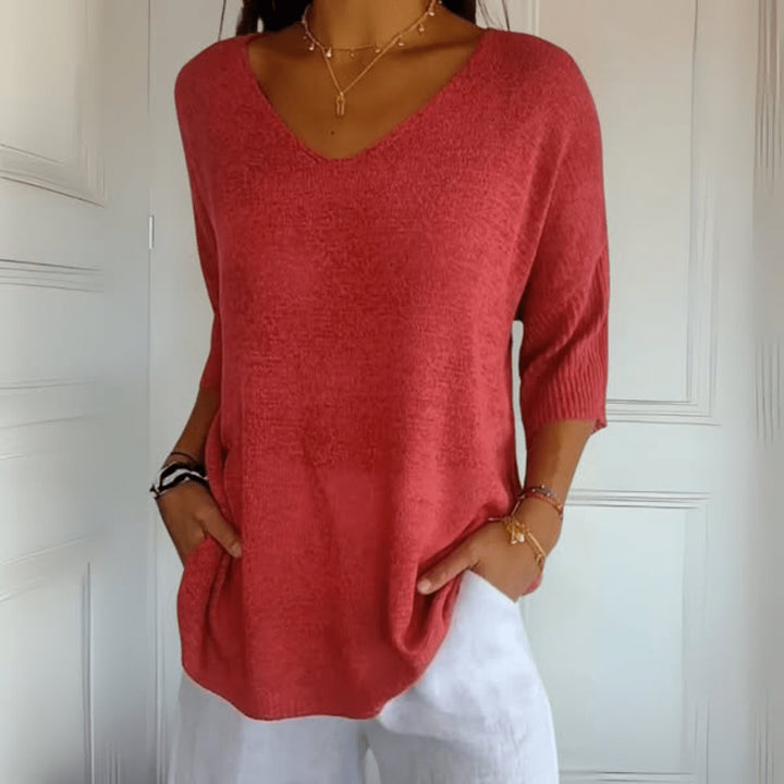 Hermione | Women's Knit Cozy V-Neck Loose Silhouette Sweaters — 1