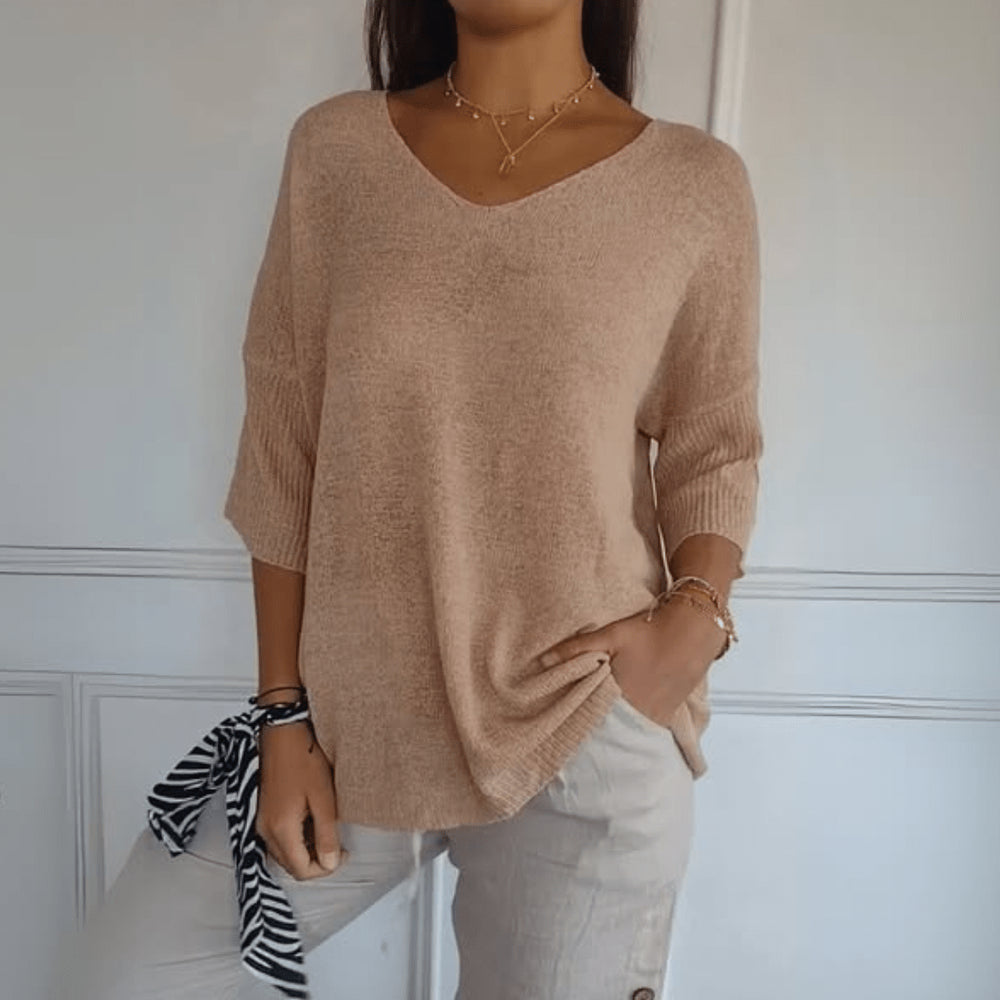 Hermione | Women's Knit Cozy V-Neck Loose Silhouette Sweaters — 2
