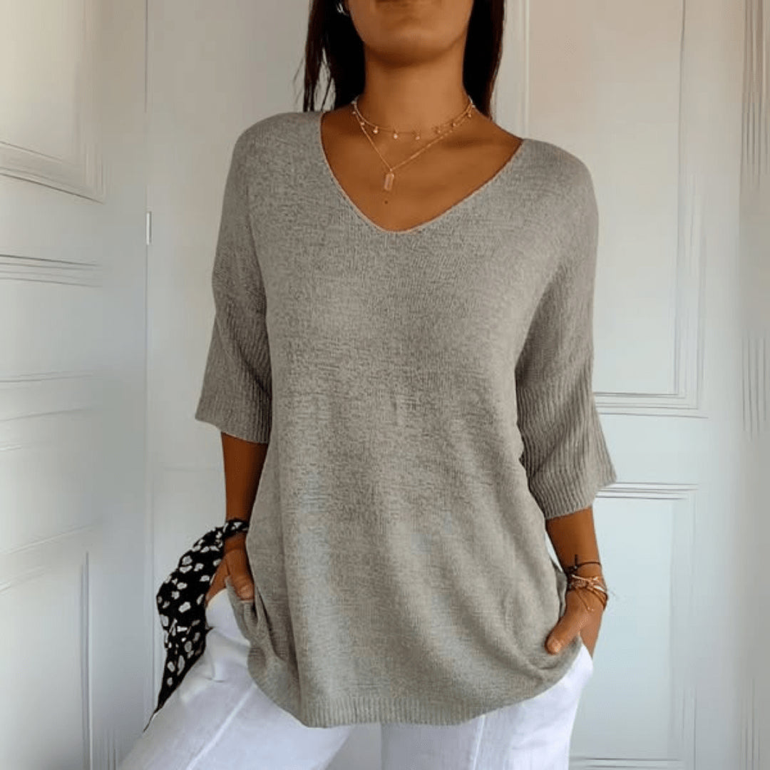 Hermione | Women's Knit Cozy V-Neck Loose Silhouette Sweaters — Gray