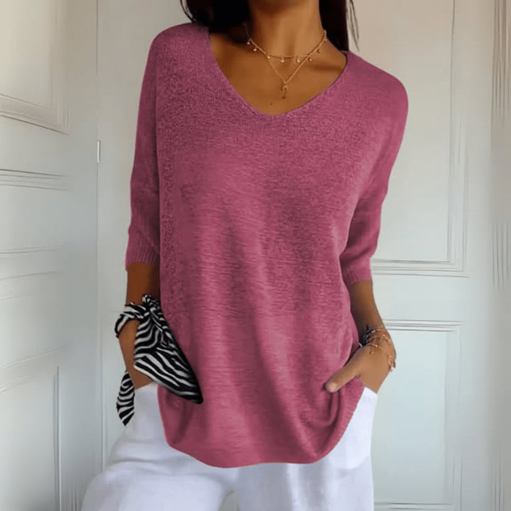 Hermione | Women's Knit Cozy V-Neck Loose Silhouette Sweaters — Pink