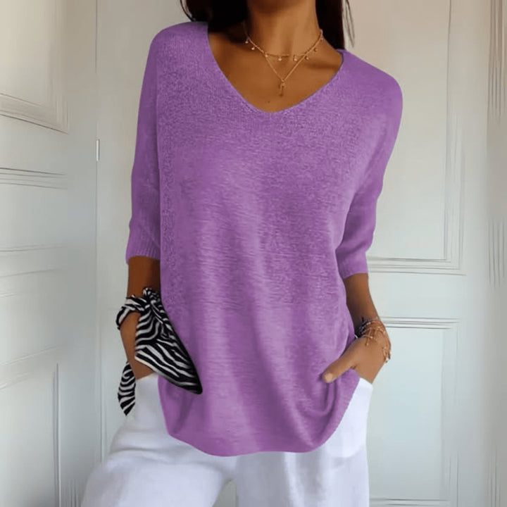 Hermione | Women's Knit Cozy V-Neck Loose Silhouette Sweaters — Purple