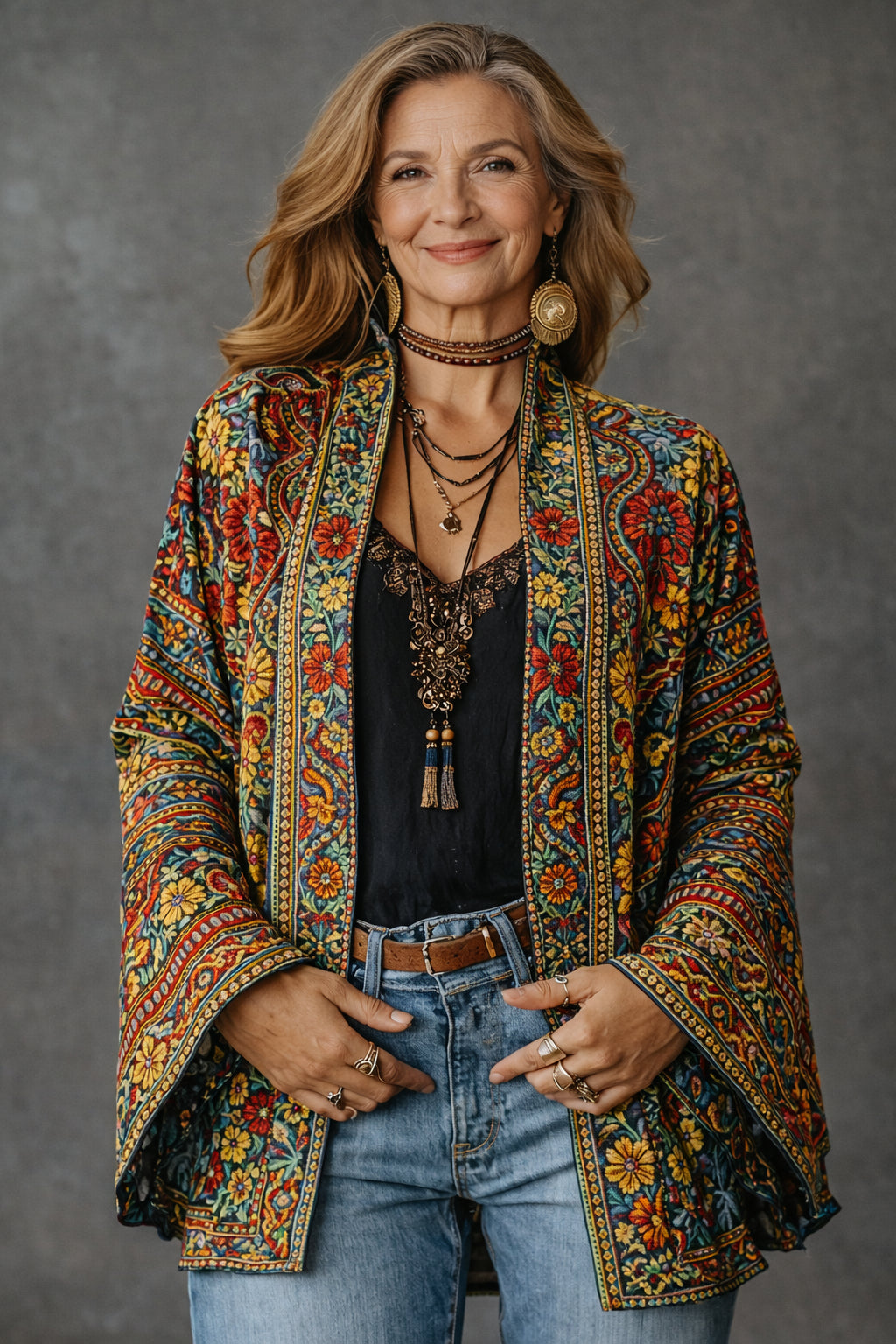 Hesperique | Women's Cozy Stylish Velvet-Touch Bohemian Cardigan — Bohemian Multi
