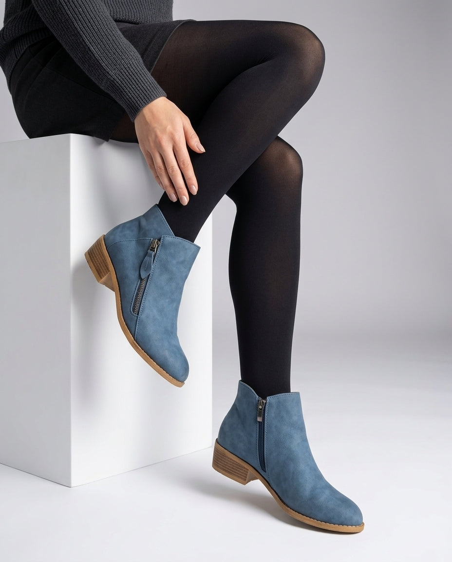 Hesperyra | Women's Block Heel Ankle Boots — Blue