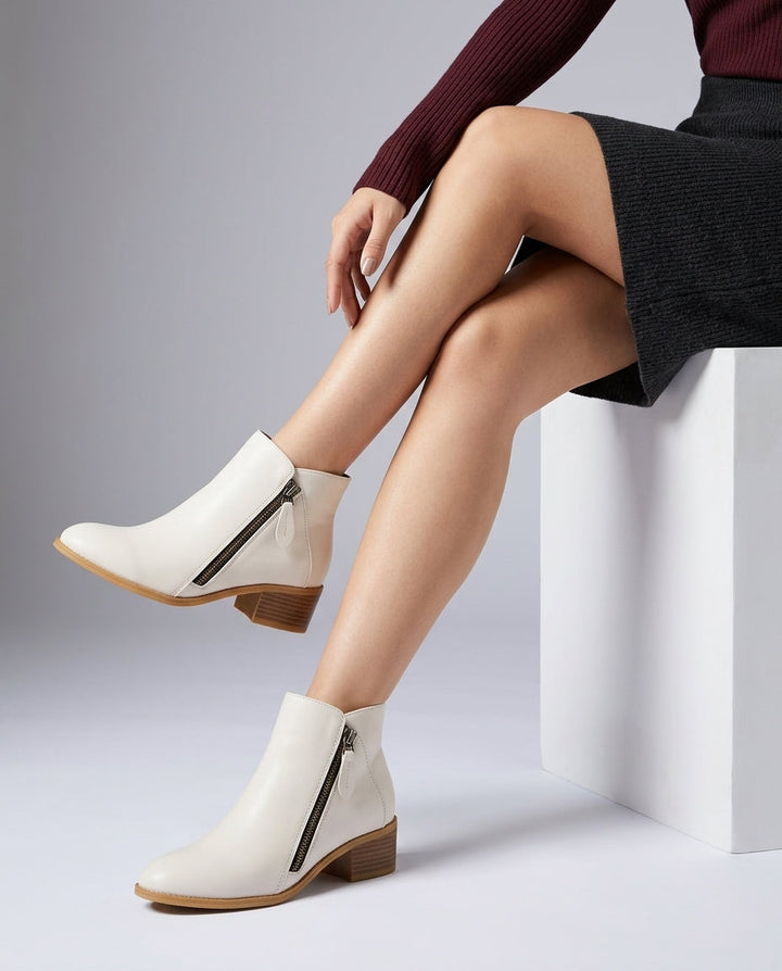 Hesperyra | Women's Block Heel Ankle Boots — White