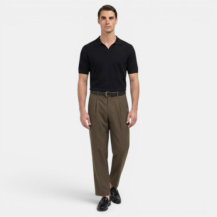 Classic straight leg pants on a plain background.