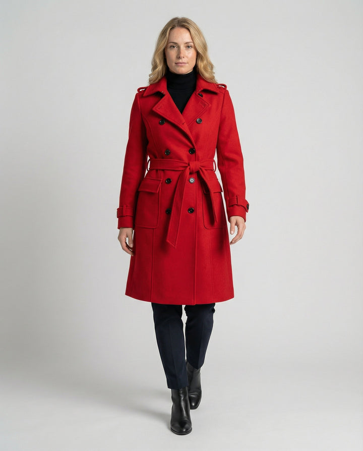 Hollette | Women's Full Length Double-Breasted Coat – Tailored Lapel Overcoat — 1