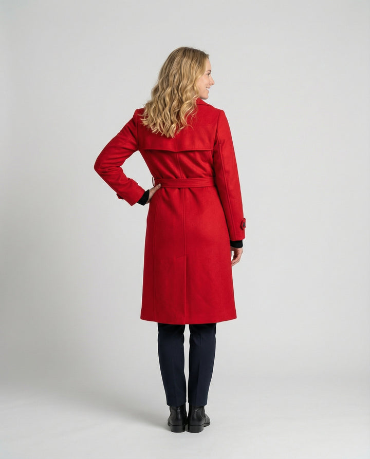 Hollette | Women's Full Length Double-Breasted Coat – Tailored Lapel Overcoat — 2