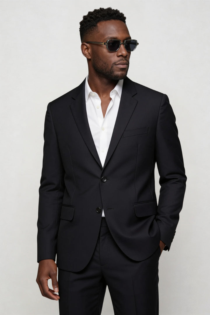 Horatio | Men's Casual Stretch Valerio Slim Fit Suit Set - Black Tops — 1