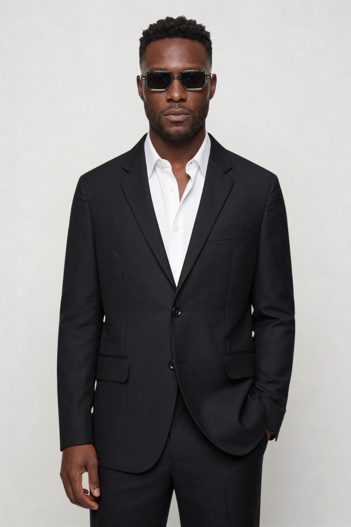 Horatio | Men's Casual Stretch Valerio Slim Fit Suit Set - Black Tops — 3