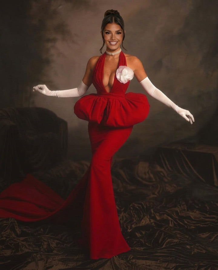 Ilsevanne — Deep V-Neck 3D Floral Glove Maxi