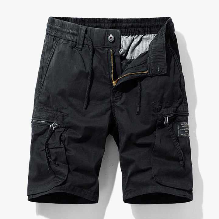 Men’s summer cargo shorts with clean casual styling on a plain background.