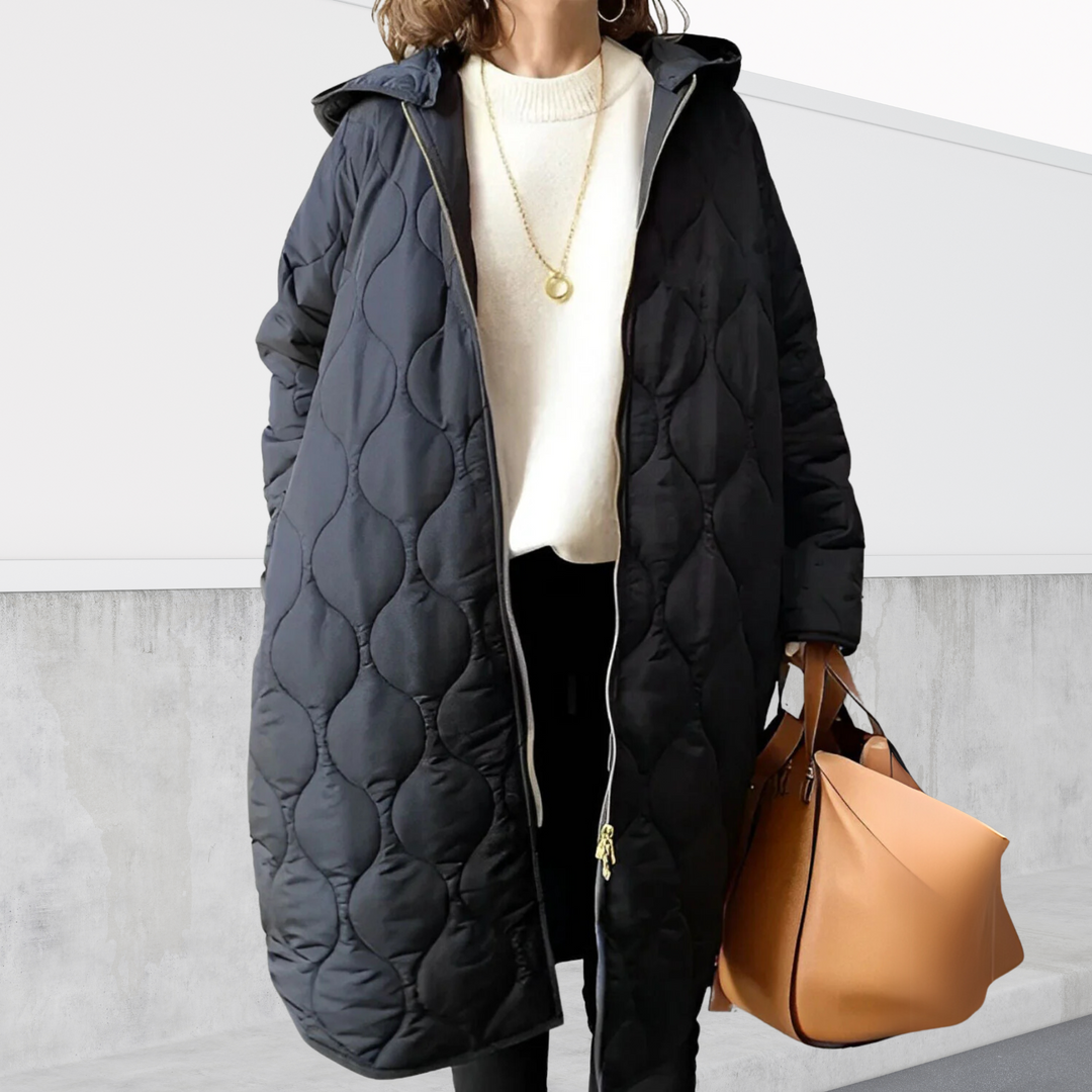 Isabelle | Women's Casual Stretch Oversized hooded Parka with details Tops — Black