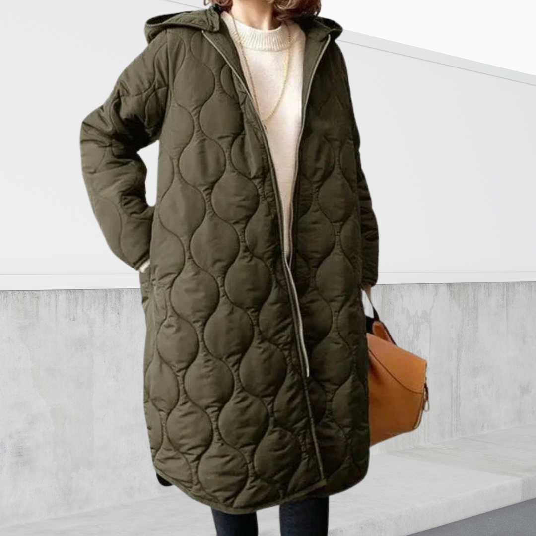 Isabelle | Women's Casual Stretch Oversized hooded Parka with details Tops — Dark green