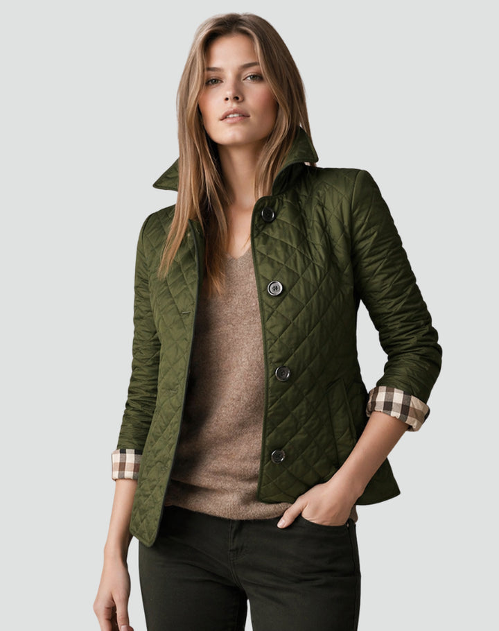 Ivoaine | Women's Quilted Button Front Jacket with Structured Collar — Green