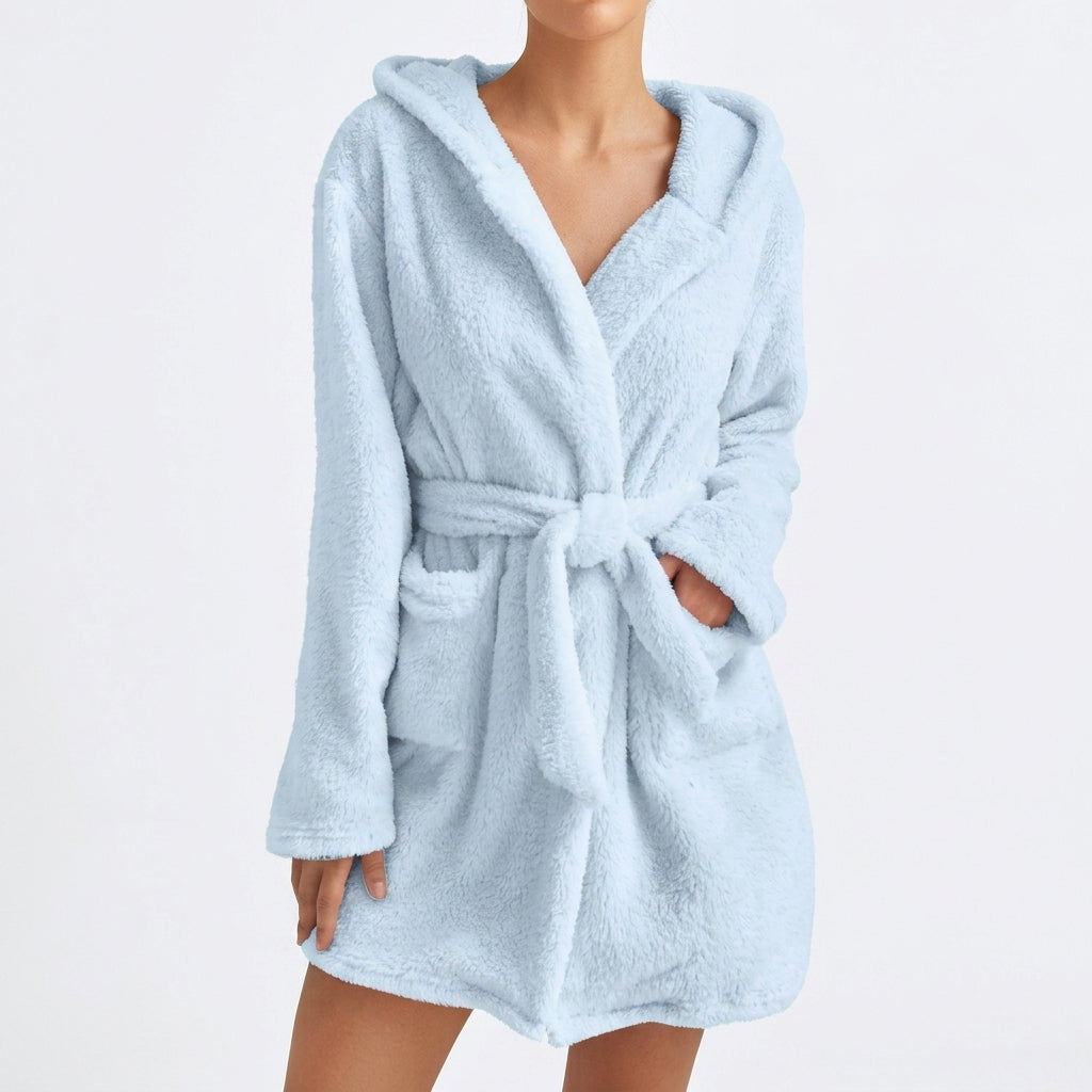 Ivophora | Women's Elegant Hooded Fleece Dress — Blue