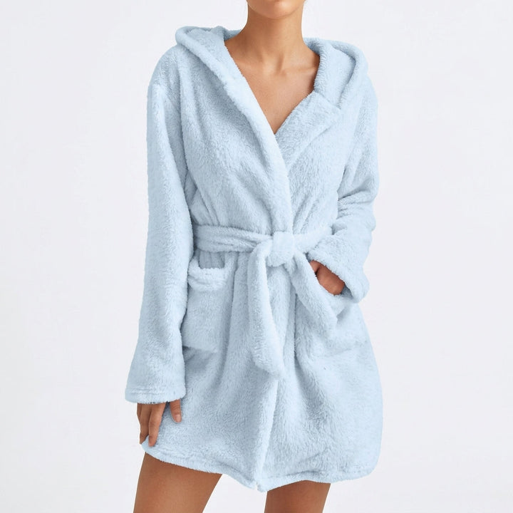 Ivophora | Women's Elegant Hooded Fleece Dress — Blue