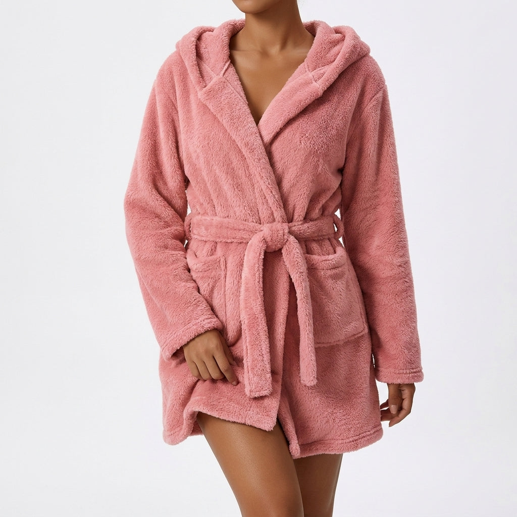 Ivophora | Women's Elegant Hooded Fleece Dress — Pink