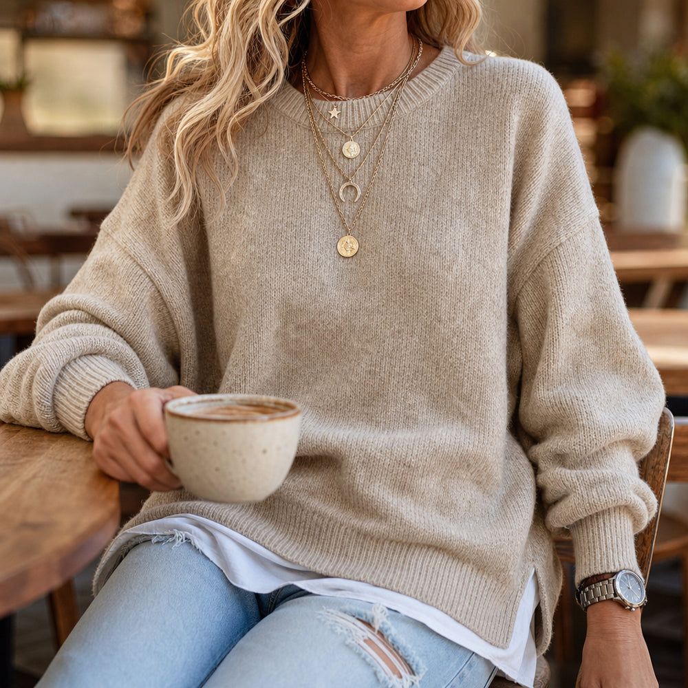 Ivorcine | Women's Drop-Shoulder Lantern Sleeve Chunky Knit Sweater