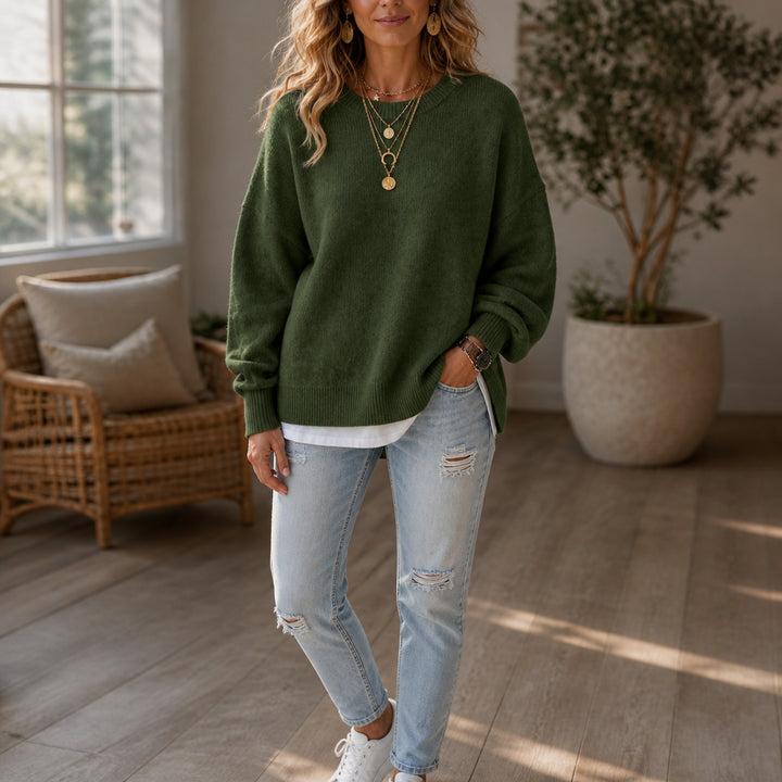 Ivorcine | Women's Drop-Shoulder Lantern Sleeve Chunky Knit Sweater