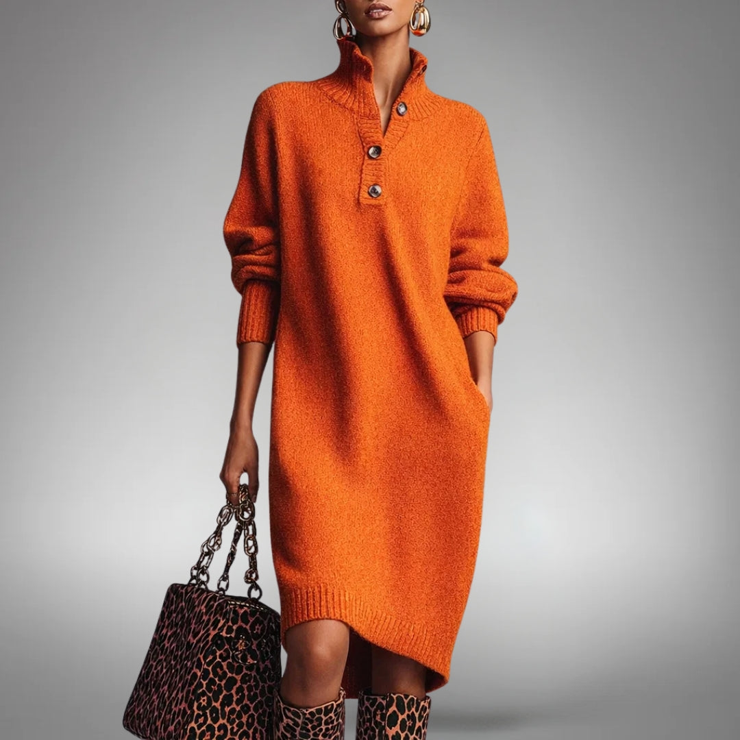 Ivorlise | Women's Elegant Oversized Knit Midi Sweater Dress — 1