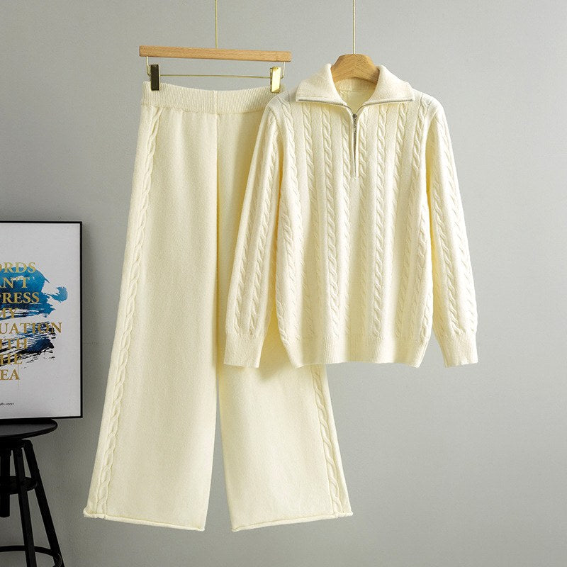 Jessamique | Women's Cozy Ada - High-Neck Sweater and Wide-Leg Pants Set — Beige