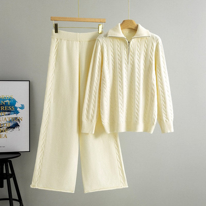 Jessamique | Women's Cozy Ada - High-Neck Sweater and Wide-Leg Pants Set — Beige
