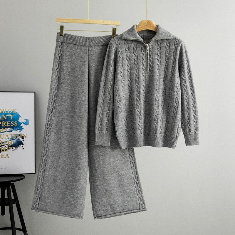 Jessamique | Women's Cozy Ada - High-Neck Sweater and Wide-Leg Pants Set — Gray