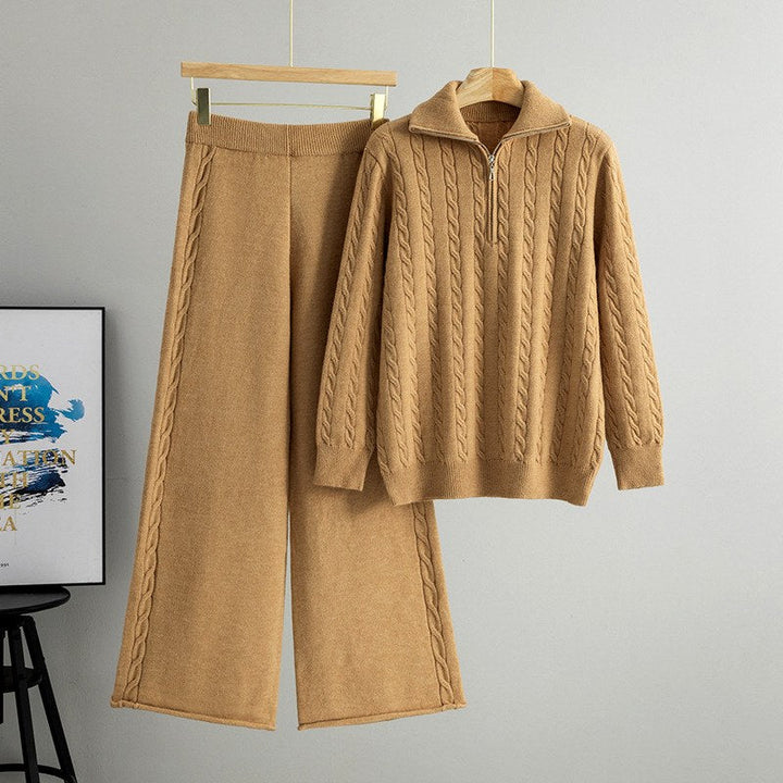 Jessamique | Women's Cozy Ada - High-Neck Sweater and Wide-Leg Pants Set — Khaki