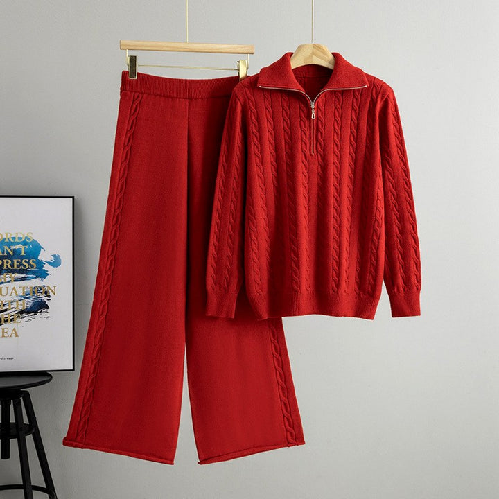 Jessamique | Women's Cozy Ada - High-Neck Sweater and Wide-Leg Pants Set — Red