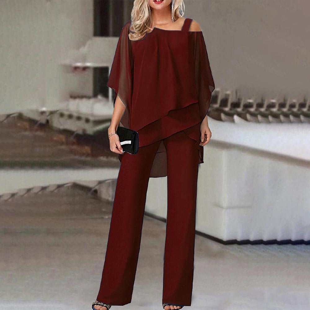 Jorvedessa | Women's Two-Piece Matching Sophisticated And Glamorous Two Piece Set — Burgundy