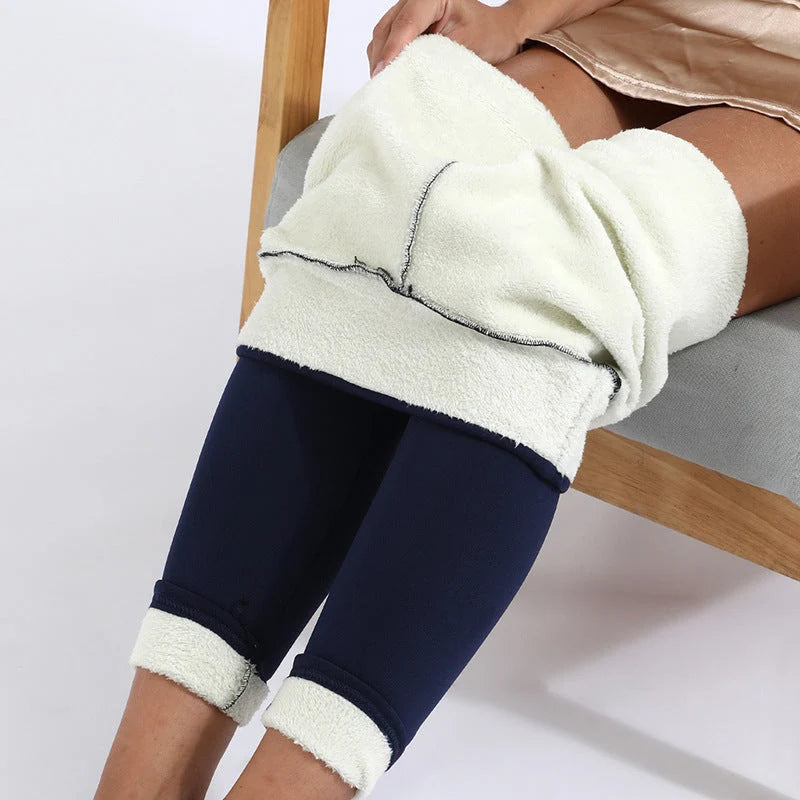 Jorvelesse | Women's Wide-Leg Tailored Fleece Lined High Waist Thermal Pants — Dark Blue