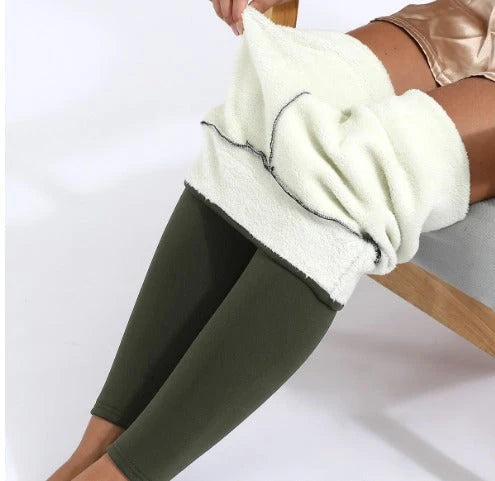 Jorvelesse | Women's Wide-Leg Tailored Fleece Lined High Waist Thermal Pants — Dark Green