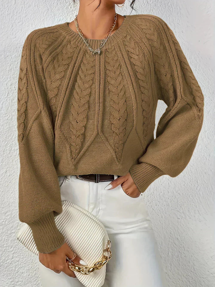 Josephina | Women's Cozy Cable Knit Raglan Sleeve Sweater — Brown
