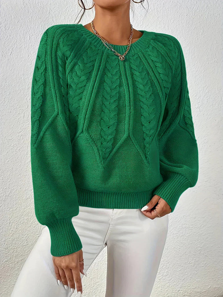 Josephina | Women's Cozy Cable Knit Raglan Sleeve Sweater — Green