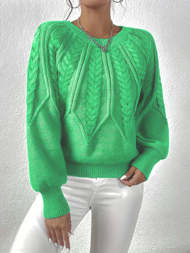 Josephina | Women's Cozy Cable Knit Raglan Sleeve Sweater — Light Green