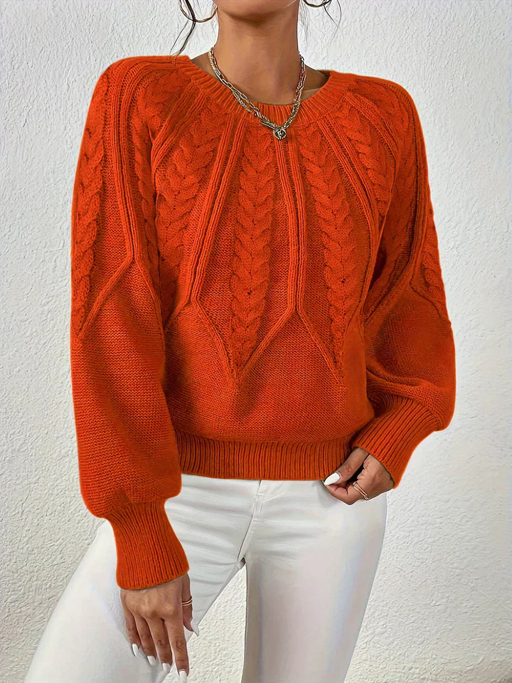 Josephina | Women's Cozy Cable Knit Raglan Sleeve Sweater — Orange