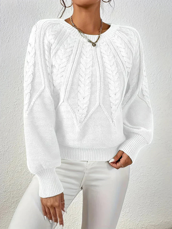 Josephina | Women's Cozy Cable Knit Raglan Sleeve Sweater — White