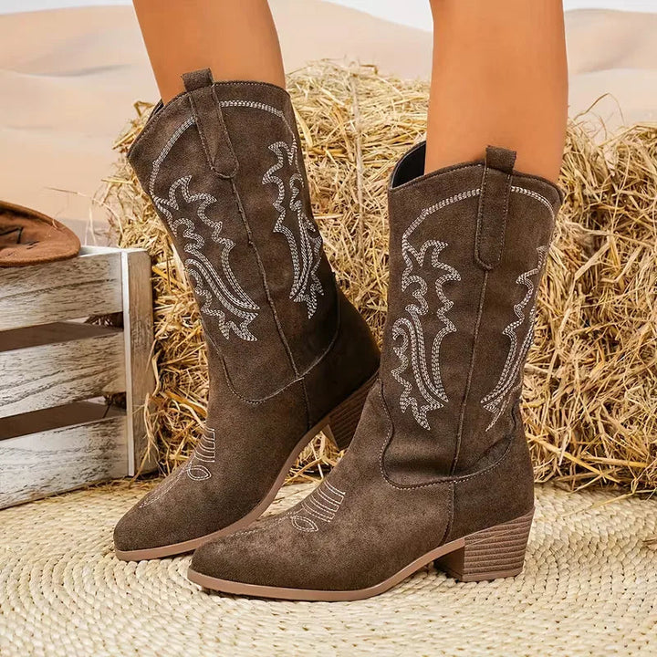 Jossdessa | Women's Orthopedic Cowgirl Block Heel Boots — Dark Brown