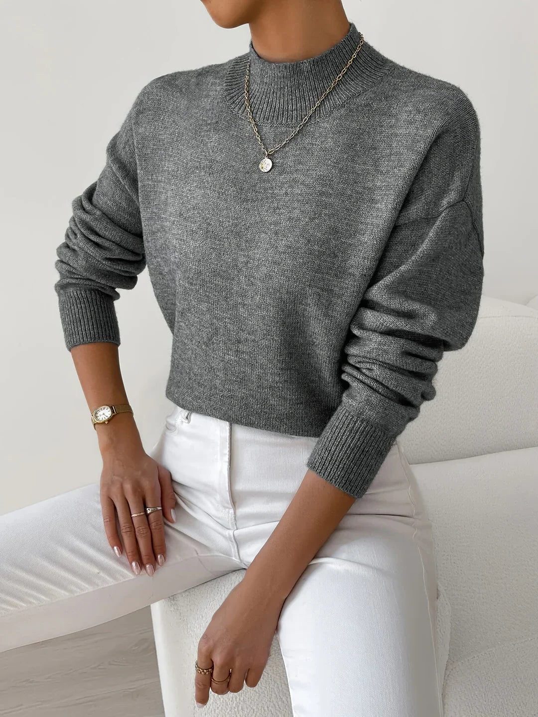 Josslyn | Women's Cozy Elegant Ribbed Knit Turtleneck Sweater with Fitted Body — Dark Gray