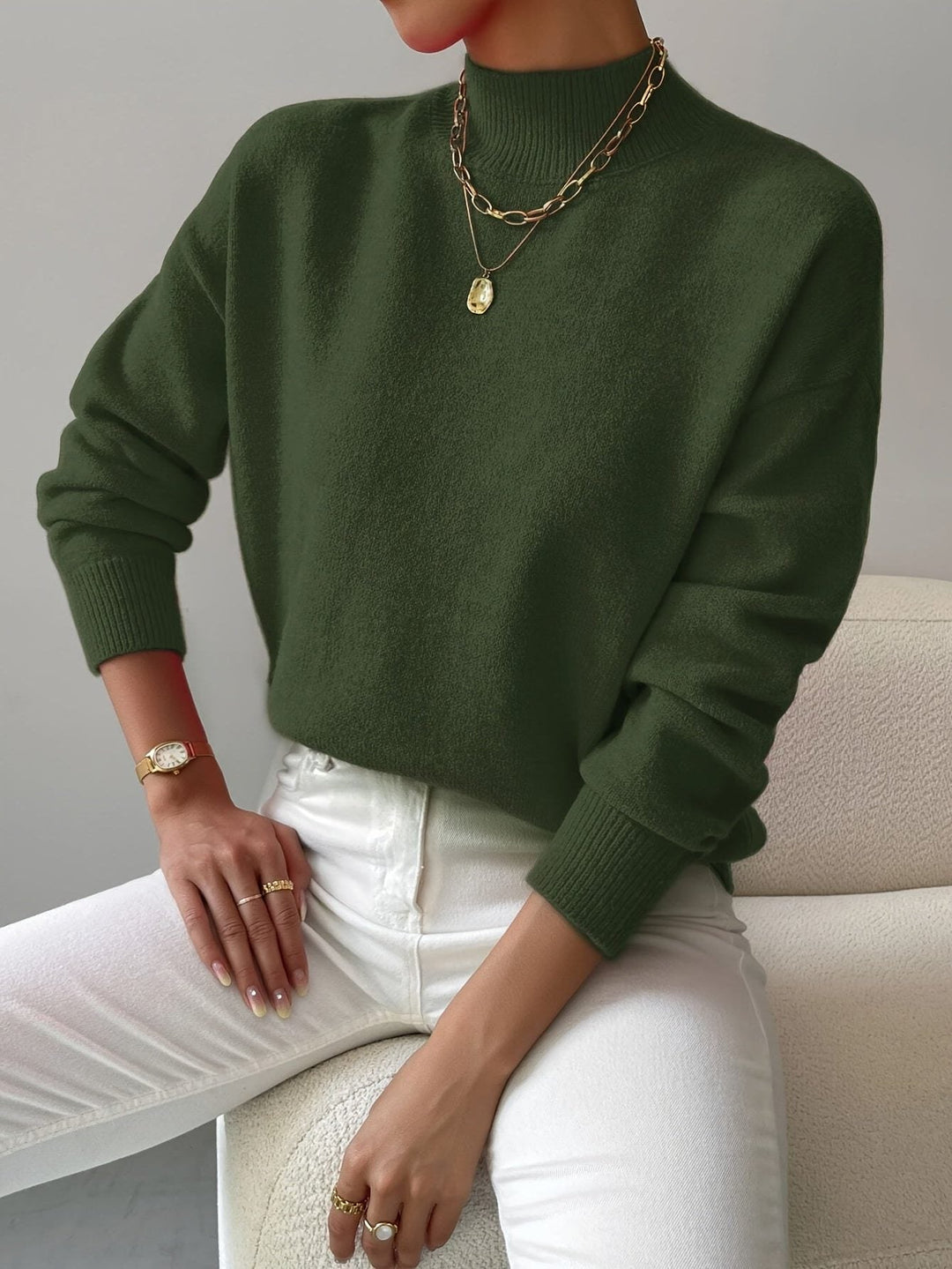 Josslyn | Women's Cozy Elegant Ribbed Knit Turtleneck Sweater with Fitted Body — Green