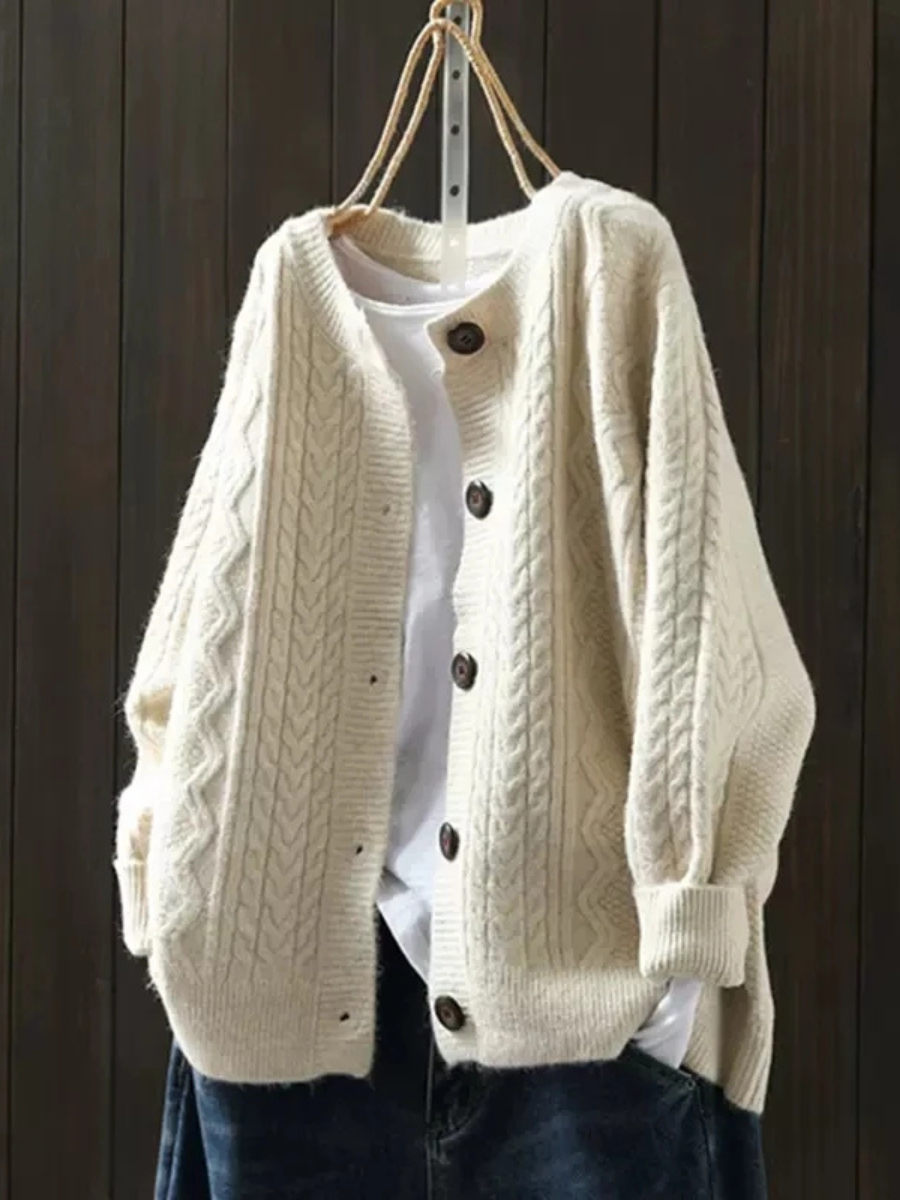 Junia | Women's Knit Cozy CABLE CARDIGAN Sweaters — Beige