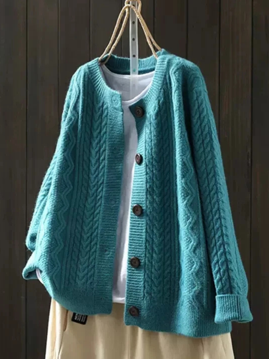 Junia | Women's Knit Cozy CABLE CARDIGAN Sweaters — Blue