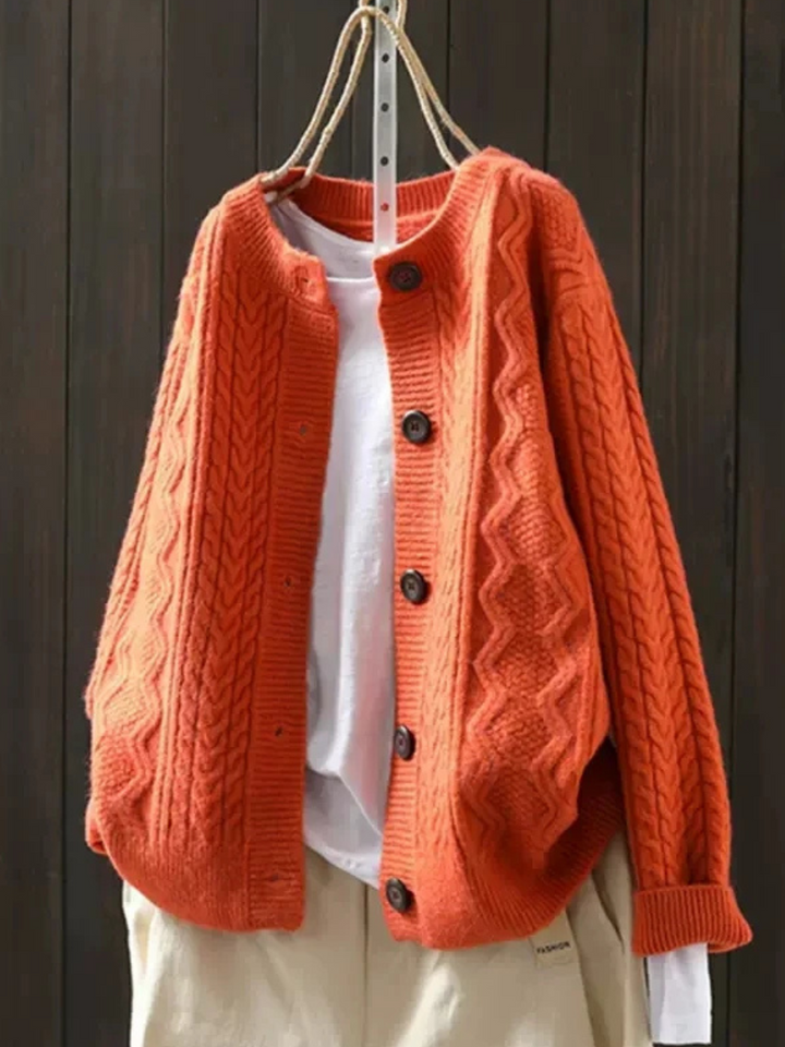 Junia | Women's Knit Cozy CABLE CARDIGAN Sweaters — Orange