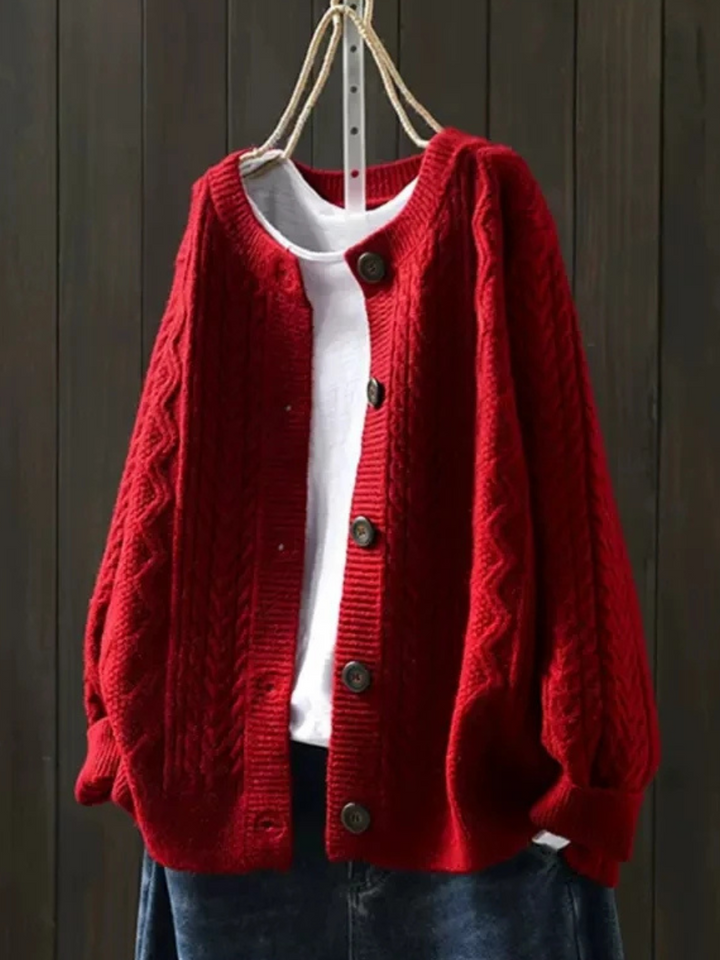 Junia | Women's Knit Cozy CABLE CARDIGAN Sweaters — Red